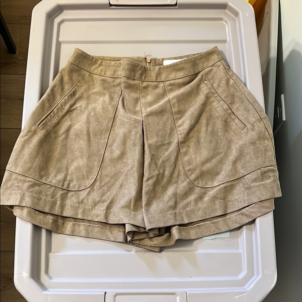 Luxe Tan High Waist Skort with Pleated Front